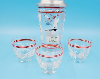 Vintage Mid Century Modern 5pc Cocktail Shaker Set Sailing Sports Golfing Hazel Atlas Barware Home Decor