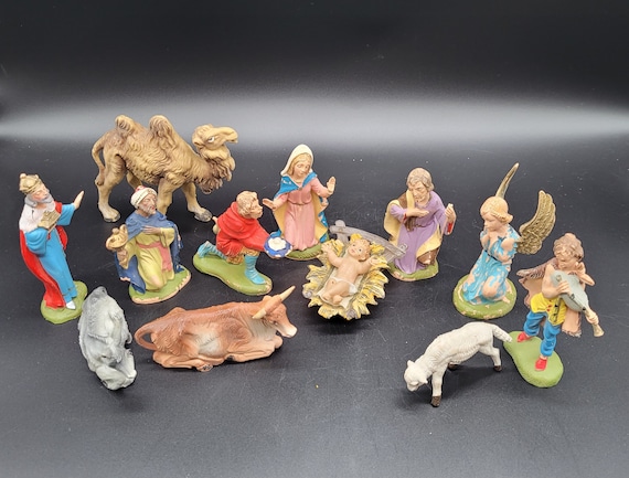 Vintage 13pc Fontanini Depose Italy Nativity Set Spider Mark