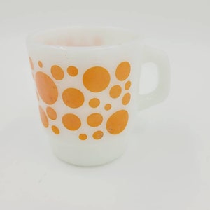 Vintage Fire King Orange Polka Dot C Handled Stacking Mug Retro Collectible Glass Kitchen Decor