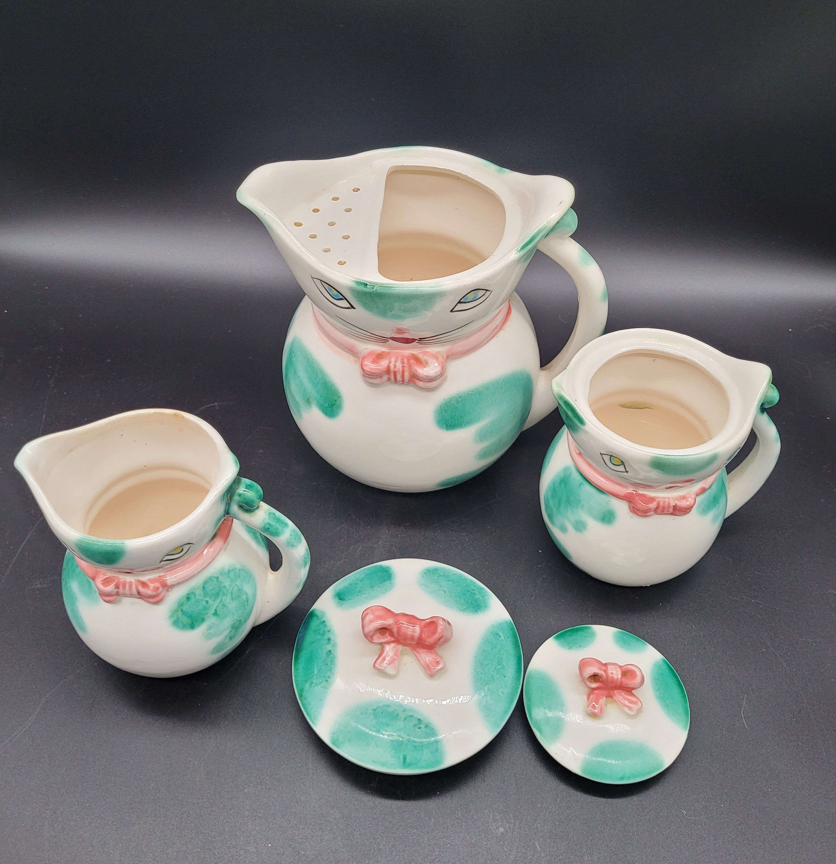 Vintage Anthropomorphic Cat Lipper and Mann Ceramic Tea Set Holt