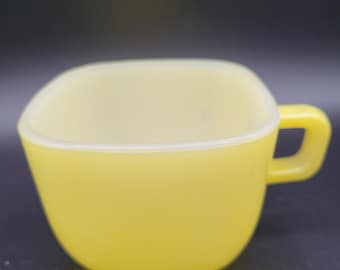 Tazón de sopa cuadrado de vidrio vintage Glasbake Lipton amarillo, taza de vidrio coleccionable retro, decoración de cocina