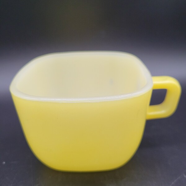 Vintage Glasbake Lipton Yellow Square Glass Soup Bowl  Mug Retro Collectible Glass Kitchen Decor