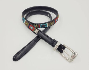 Vintage Brighton Skinny Beaded Belt, Black Belt, Colorful  display picture 3