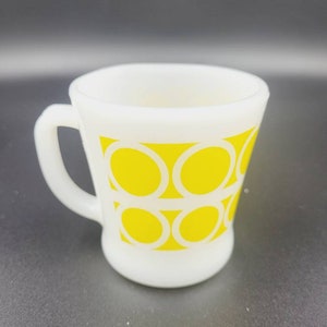 Vintage Fire King D Handled Yellow Graphics Mug Collectible Kitchen Decor Collectible Retro Glass