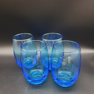 Vintage Cristar Mikonos Sky Blue Stemless Wine Glasses Set of 4 Made in Columbia Home Decor Barware