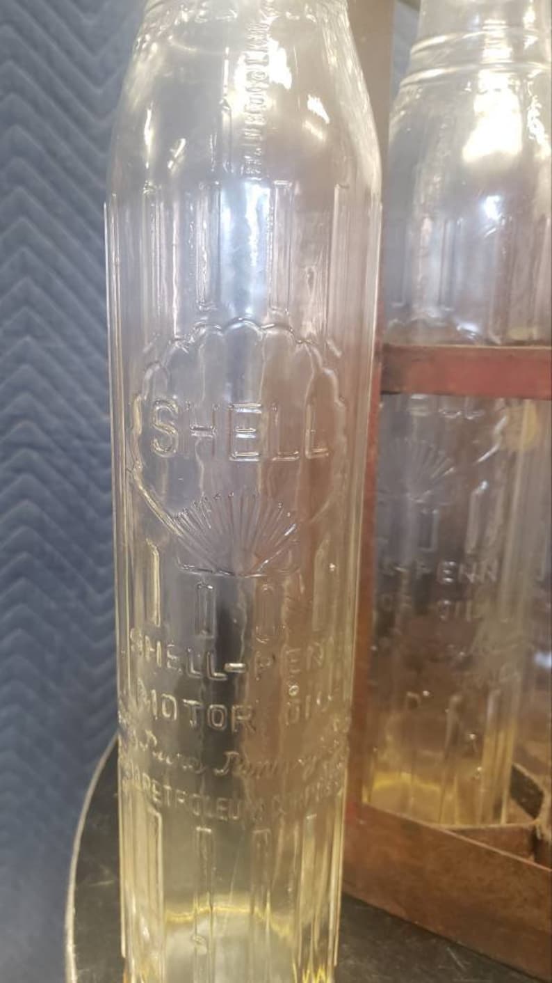 Vintage Embossed Glass Shell Oil Bottles and Original Case Etsy