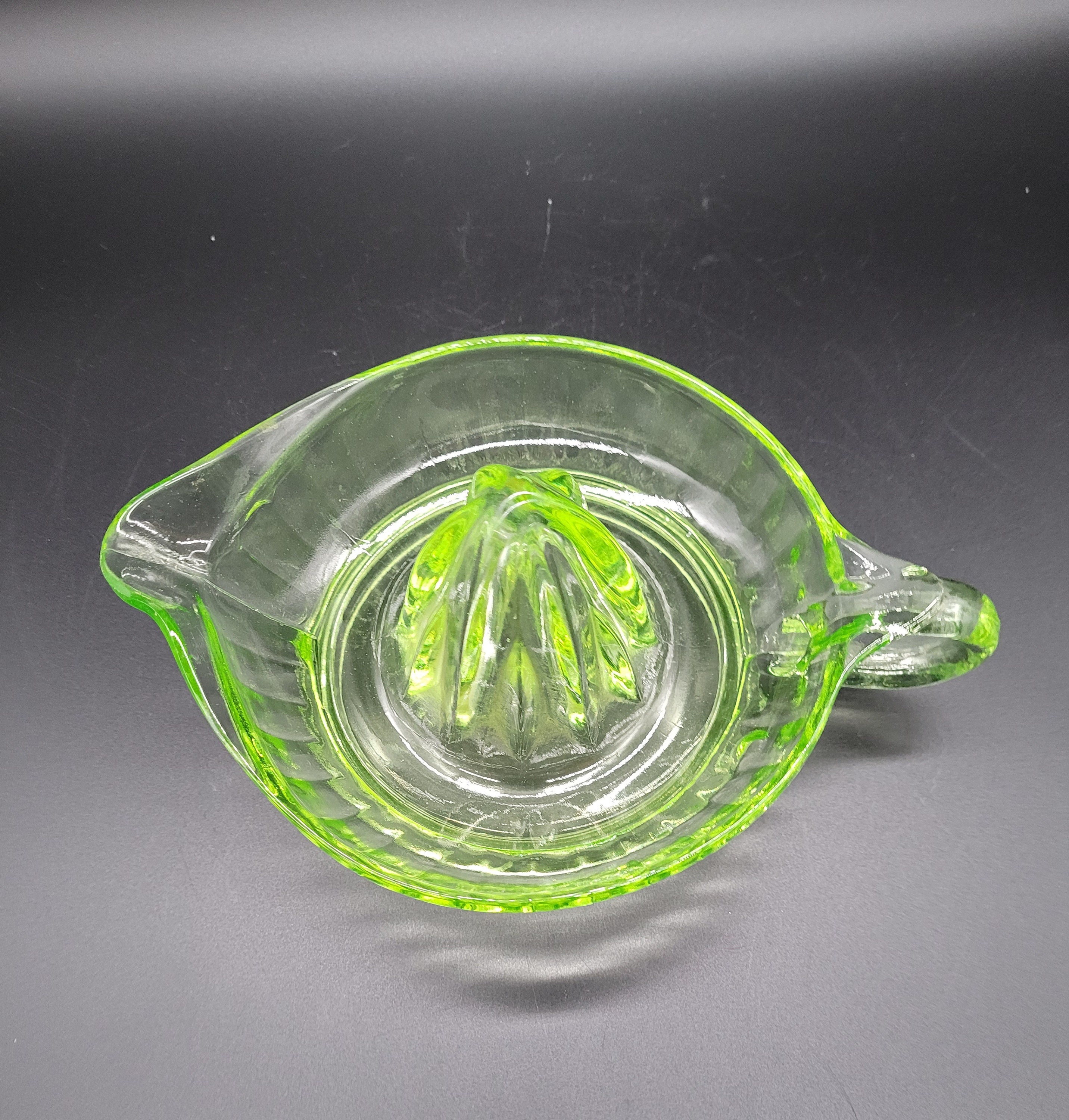 Vintage Green Depression Uranium Glass Citrus Reamer Juicer Glows