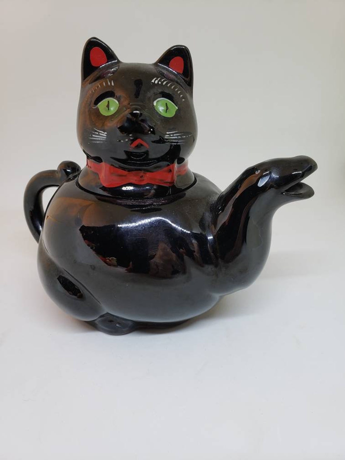 Vintage Black Cat Redware Figural Teapot Etsy