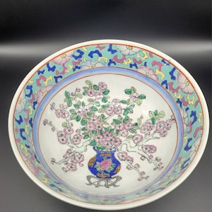 Vintage Large Chinese Porcelain Pastel Bowl with Daoguang Mark Chinoiserie Home Decor