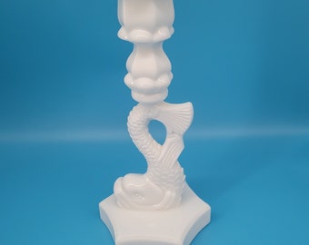 Vintage Westmoreland Fish Kio Fish Large Candlestick Holder Candle Holder White Milk Glass Collectible Home Decor