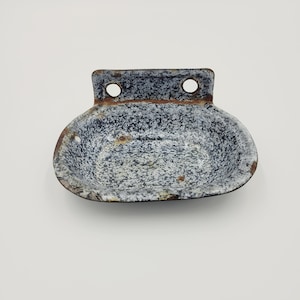 Vintage Chippy Enamel Graniteware Soap Dish Wall Mounted Rustic Farmhouse Cabin Kitchen Decor Collectible