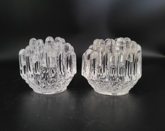 Vintage Kosta Boda Glass Candle Holders, Goran Warff Polar Series