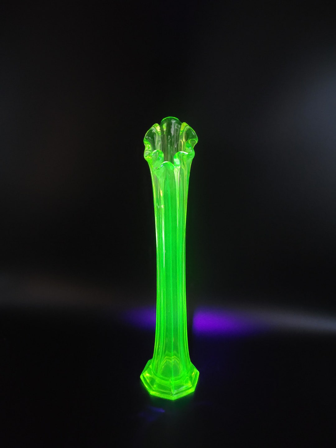 Vintage Vaseline Uranium Swung Glass Ribbed Vase Glows Under Etsy