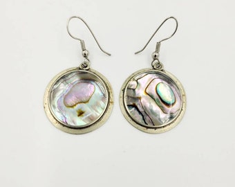 Boucles d'oreilles pendantes vintage en argent sterling et nacre et nacre d'abalone, accessoires de bijoux