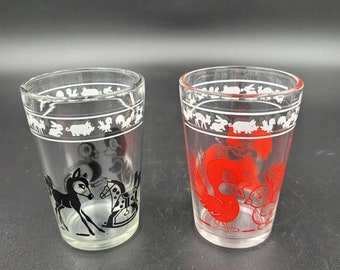 Vintage 1950s Pair of Kiddie Cup Swanky Swigs Red Rooster and Black Horse by Kraft Collectible Kitchen Decor