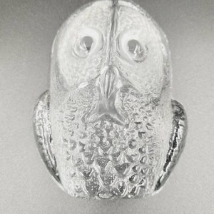 Vintage Kosta Boda Sweden Glass Owl Paperweight Sculpture Signed Mats Jonasson Home Decor