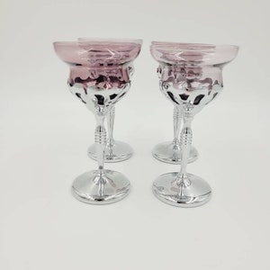 Vintage Set of 4 Farber Brothers Krome Kraft Cambridge Glass Stemmed Cocktail Glasses Barware