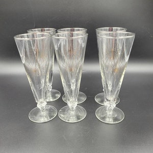 6 MCM Libbey Granada Atomic Starburst Pilsner Glasses with Platinum Rim Barware Home Decor Collectible Glass