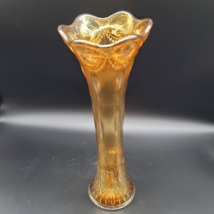 Vintage Beaded Bullseye Marigold Carnival Glass Swung Vase by Imperial Glass Collectible Glass Home Decor