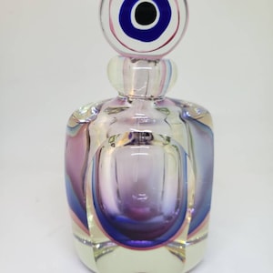 STUNNINGLY GORGEOUS MCM  Oggetti Murano Art Glass Tri-Color Oversized Sommerso Faceted Perfume Bottle & Bullseye Stopper Collectible Decor