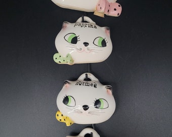 Vintage Holt Howard Cozy Kitten 1959 Hanging Spice Set with Wall Bracket Retro Collectible Kitchen Decor Kitsch
