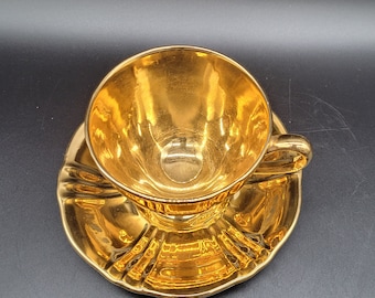 GORGEOUS Vintage Royal Winton Golden Age Allover Gold Teacup and Saucer Set Collectible Kitchen Decor