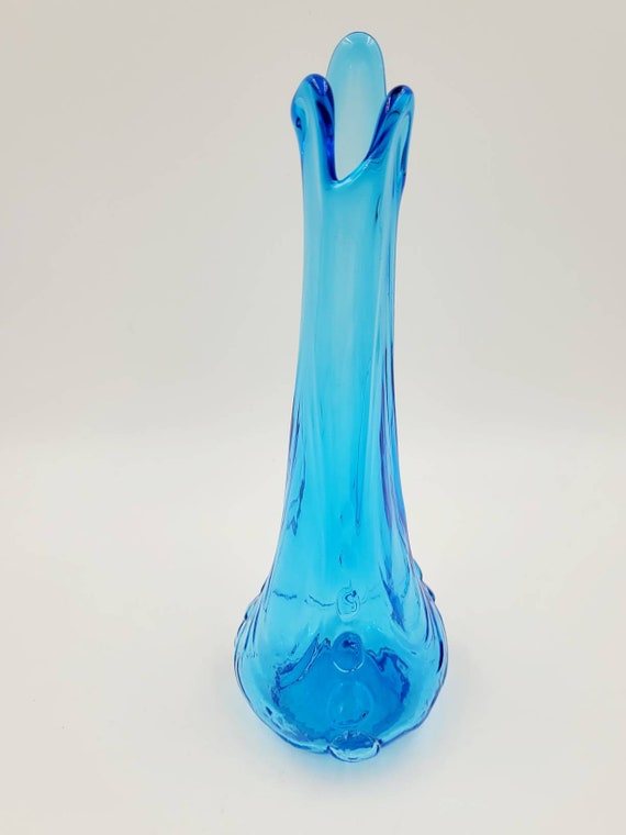 【USED美品】  ブルーフラワー　コンポート Vintage Mid Century Modern Peacock Blue Kanawha Glass Swung Vase