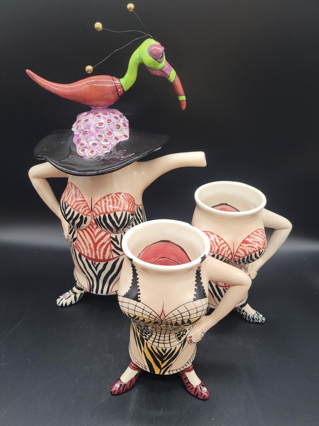 【まーちゃんさま】vintage pot ୨୧ 小鹿さん miniテリーヌポット Vintage Napco Japan Miss Cutie Pie Cookie Jar Pink Birds