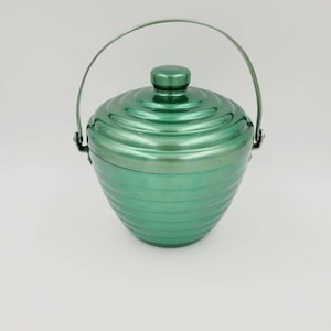 Vintage Mid Century Modern Green Aluminum Beehive Ice Bucket Japan Barware Home Decor