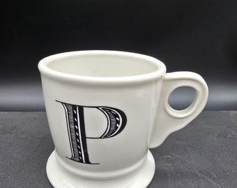 Vintage Anthropologie Initial Monogram P Coffee Tea Coco Latte Stoneware Mug Shaving Style Mug Collectible Kitchen Decor