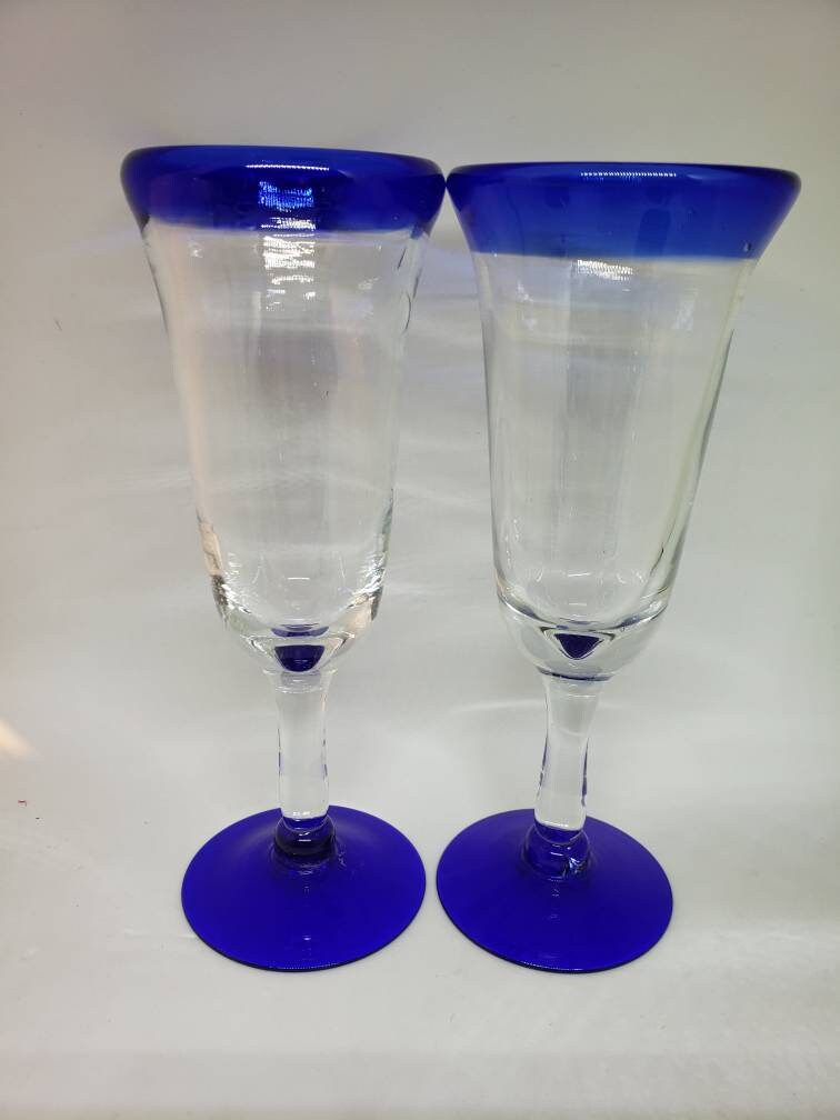 Set of 2 Mexican Hand Blown Recycled Glass Wine Glasses Mexico Etsy