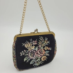 Vintage La Marquise Italian Floral  Tapestry Evening Purse Hand Bag with Kiss Lock