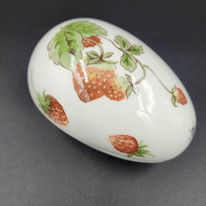 Vintage Coalport Bone China Egg Shaped Trinket Box Strawberry Pattern With Bugs, Ladybugs and Spiders Home Decor