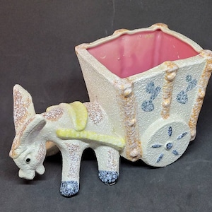 Vintage Donkey Cart Speckle Mottled Glaze Textured Planter Japan Collectible Home Decor