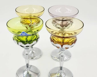 Vintage Set of 4 Farber Brothers Krome Kraft Cambridge Glass Morgantown Glass Stemmed Cocktail Glasses Barware Home Decor