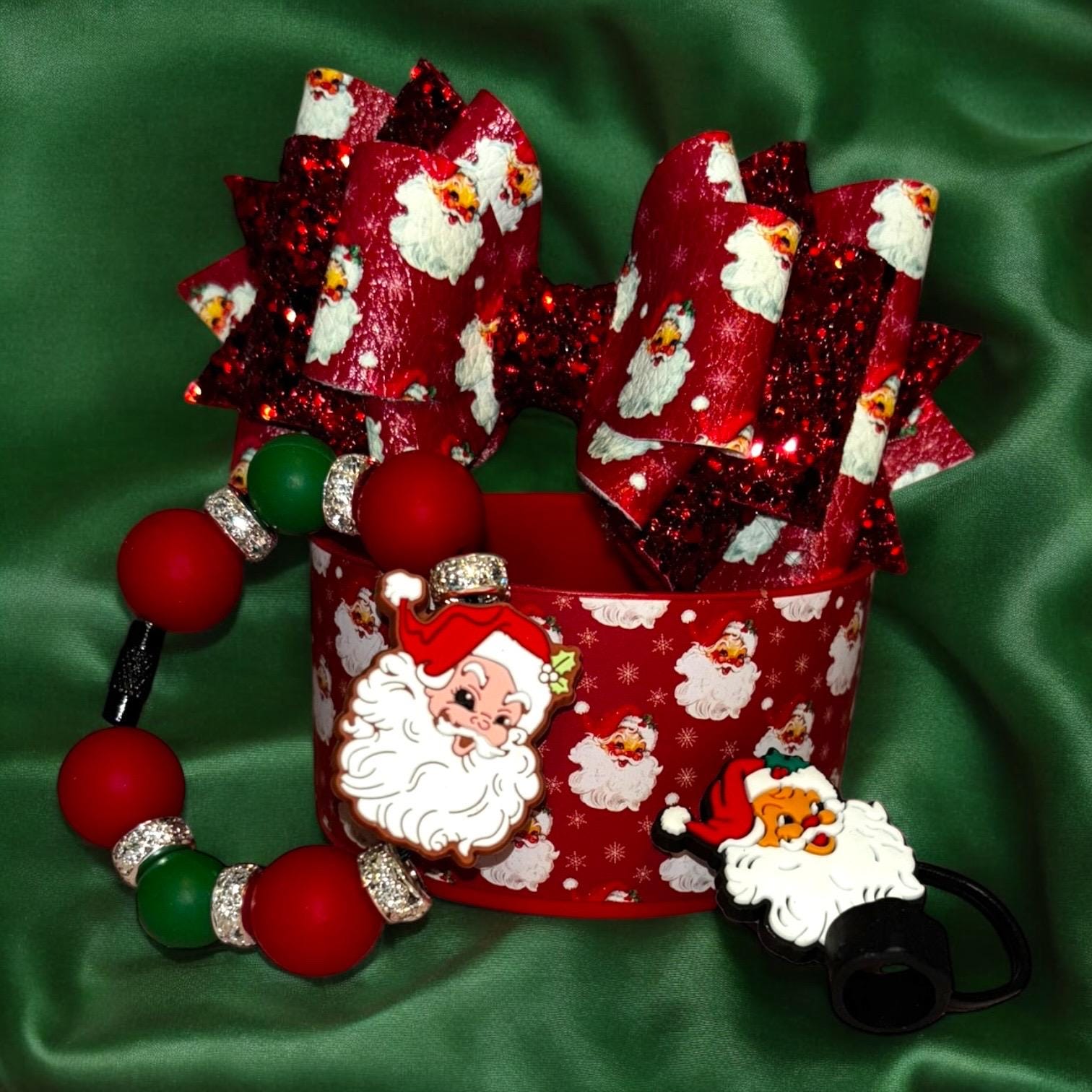 Santa Baby Bundle - Tumbler Accessory Bundle: Boot, Bow, Handle Charm, Straw Topper Set - Custom Tumbler Decor