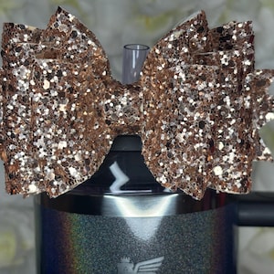 Rose Gold Large Glitter Straw Bow – Fits 10mm Straws – Decorative Tumbler Charm – Handmade Cup Accessory – Perfect Gift for Her