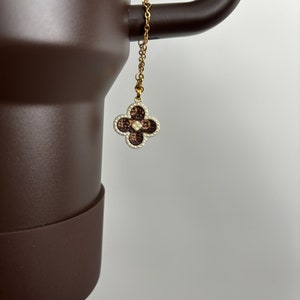 4in Handle Charm Straw Chocolate and Gold with pearl outline.