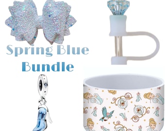 PREORDER Spring Blue Bundle box- includes a White bow w blue reflects, Glass Slipper charm, Blue Diamond 10mm Straw Topper, & enchanted boot