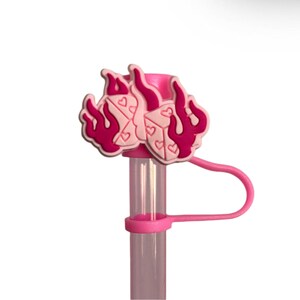 Pink Flame Dice 10mm Straw Topper - Perfect Fit for Stanley Tumblers - Enhance Your Drinkware with Stylish and Secure Straw Cover