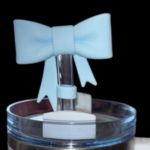 Baby blue Silicone Bow Straw Topper - Fits 10mm Straws - Cute Drink Accessory for Tumblers and Cups - Reusable Straw Cap - Gift for her