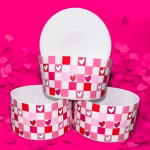 Hearts and Checkers Silicone Boot for Stanley 40oz Tumbler - Valentine’s themed Multi Pink Checkers with hearts - Fits 7.5cm Base