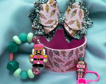 Nutcracker - Let’s Play Dress Up - Tumbler Accessory Bundle: Boot, Bow, Handle Charm & Straw Topper Set - Custom Tumbler Decor