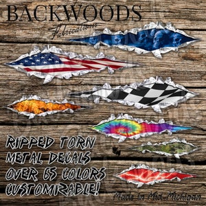 Ripped Torn Metal Graphic Decals 65+ colors for car, boat, motorcycle, helmet, golf cart with reflective and standard vinyl sticker options