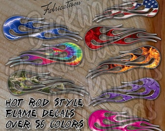 Hot Rod Flame Decals in 56 different colors, sizes, reflective or premium vinyl graphics for motorcycle, car, truck, helmet, golf cart