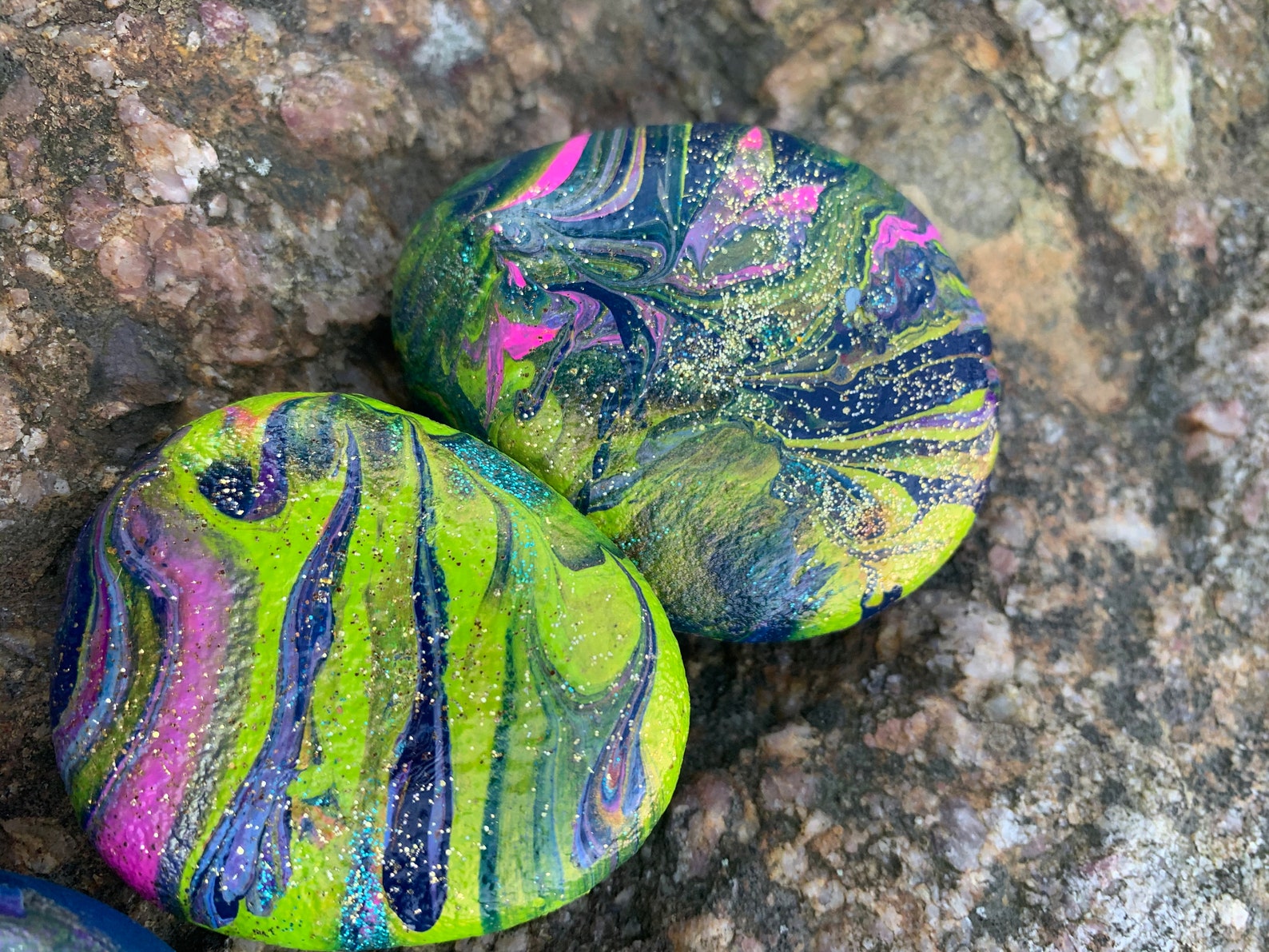 Painted Pour Rocks.. Glitter Rocks...Shiny Rocks... Colorful Etsy
