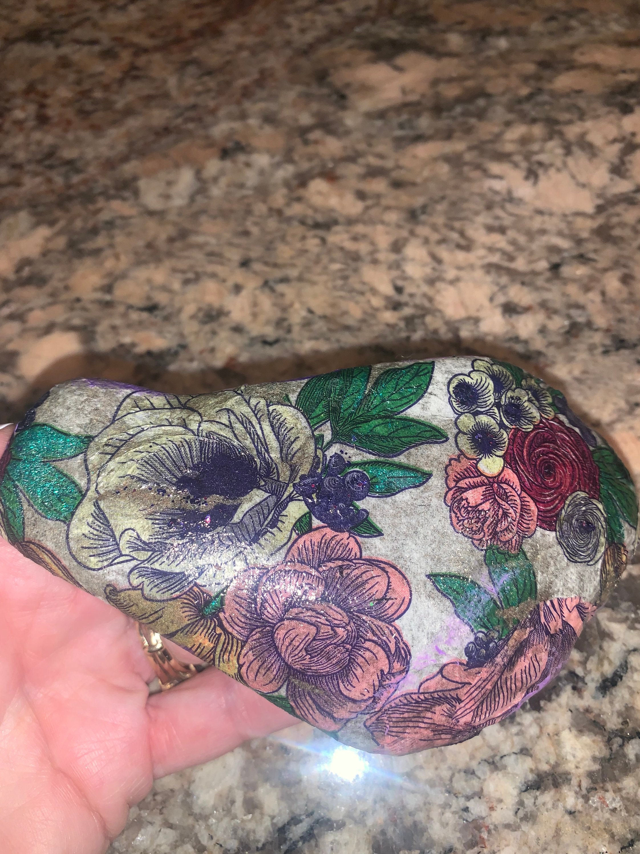 Beautiful Floral Decoupage Rock Rock Garden Etsy