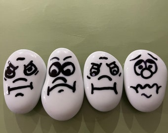 Hand Painted Silly Faced Shiny Rock Magnets …Set of 4…