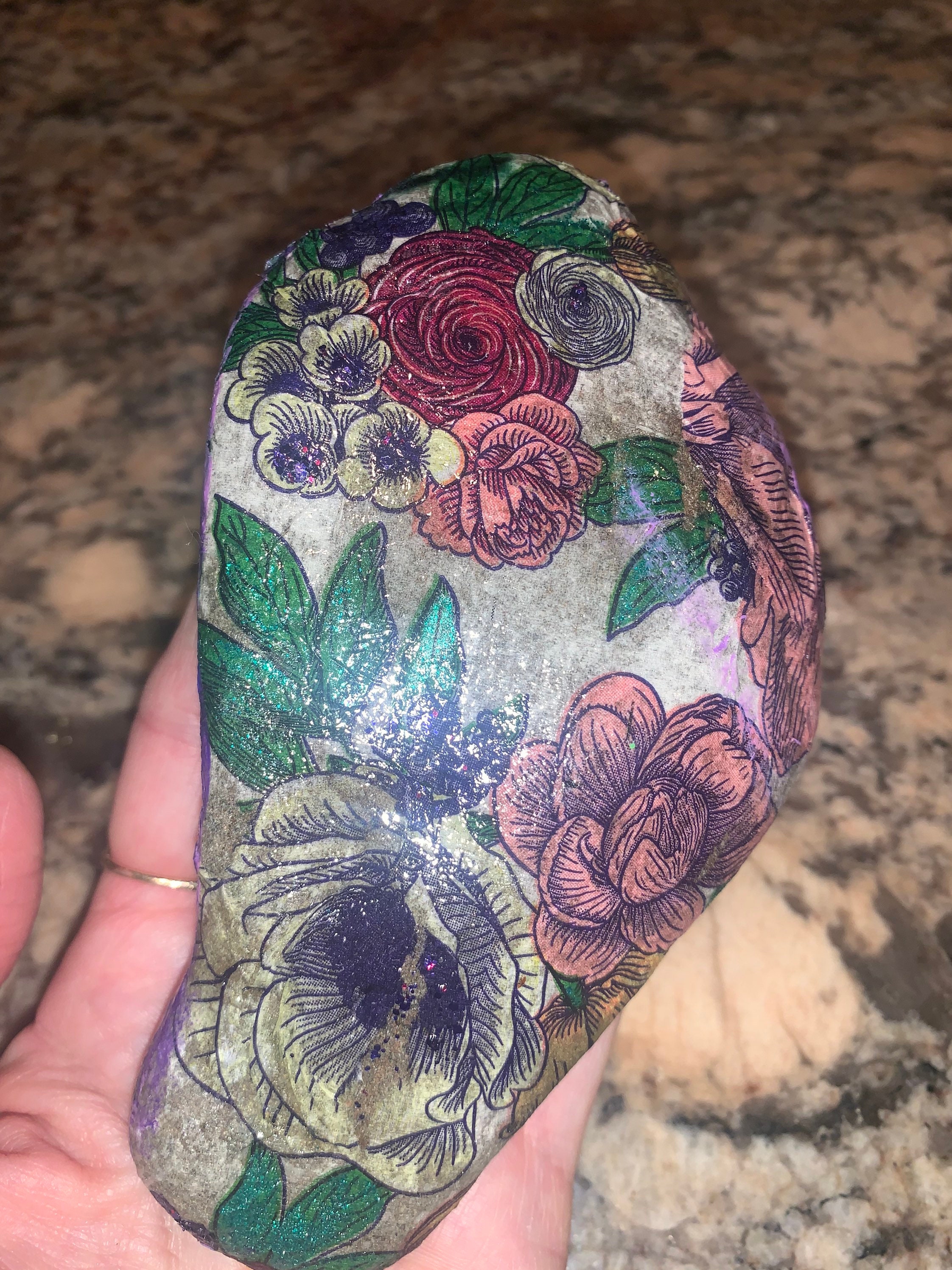 Beautiful Floral Decoupage Rock Rock Garden Etsy
