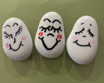 Hand Painted Silly Faced Shiny Rock Magnets …Set of 3…